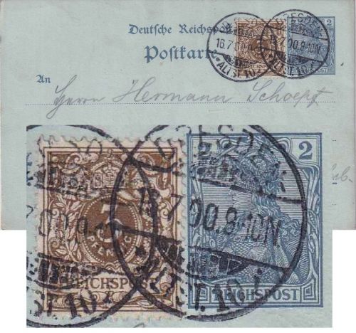 DR - 2 Pfg. Germania/Reichspost Ganzsachenkarte + 3 Pfg. K/A Dresden 16.7.00