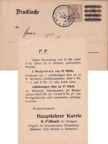 DR - 3 n. 2 Pfg. Germania Drucksachen-Ganzsache Stuttgart Bahnhof 1. DEZ 12