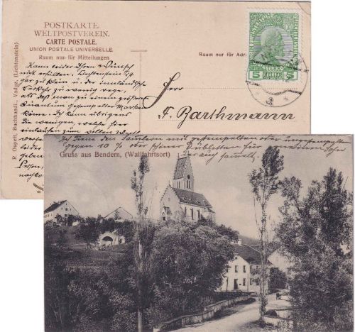 Liechtenstein - 5 H. Johann II. Karte Nendeln - Marktredwitz 1912