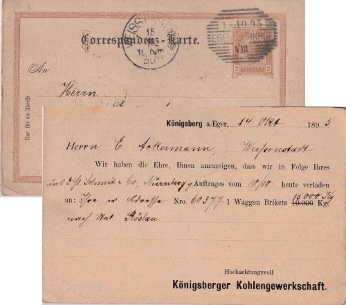Österreich - 2 Kr. Ganzsachenkarte (Zudruck) Eger Bahnhof - Weissenstadt 1895