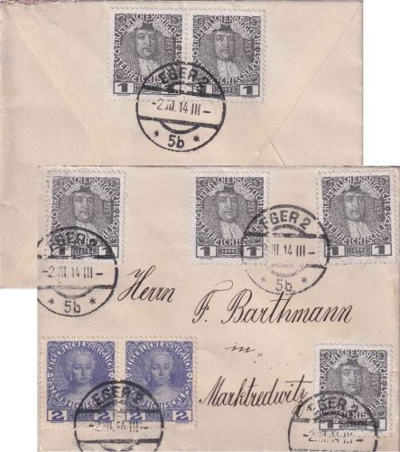 Österreich - 2x2+6x1 H. Reg. Jubiläum Brief Eger - Marktredwitz 1914