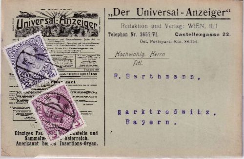 Österreich - 2+3 H. Reg. Jubiläum illustr. Firmenkarte Wien - Marktredwitz 1909