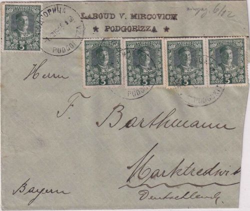 Montenegro - 5x5 Pa. Nikola I. Brief Podgorizza - Marktredwitz 1910