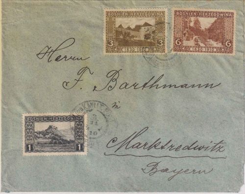 Bosnien & Herzegowina - 6 H. Jub.Ausgabe u.a. Brief Sarajevo - Marktredwitz 1910