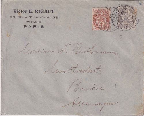 Frankreich - 4+1 C. Type Blanc Drucksachenbrief Paris - Marktredwitz1906