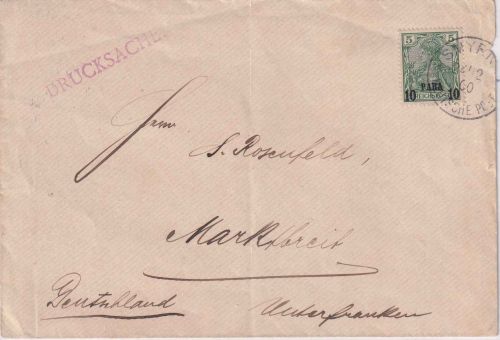 DR Türkei - 5 Pfg. Germania/Reichspost Drucksachenbrief Smyrna - Marktbreit 1900