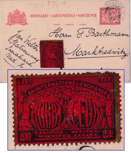 Niederl. Indien - 5 C. Ganzsachenkarte Soerabaja - Marktredwitz 1912 Vignette !