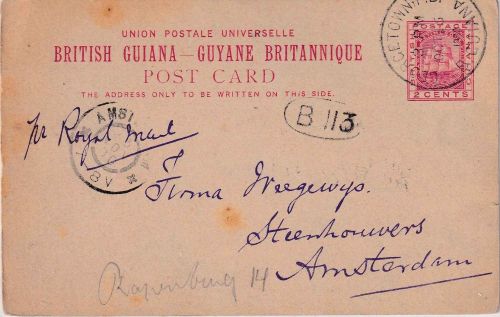 Brit. Guiana - 2 C. Ganzsachenkarte (Segler) n. HOLLAND Georgetown 1900