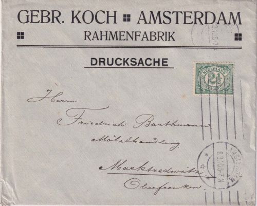 Niederlande - 2 1/2 C. Ziffer Drucksachenbrief Amsterdam - Marktredwitz 1906