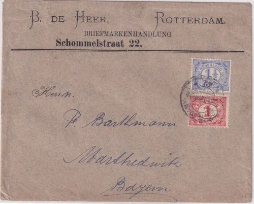 Niederlande - 1+1 1/2 C. Ziffer Drucksachenbrief Rotterdam - Marktredwitz 1909