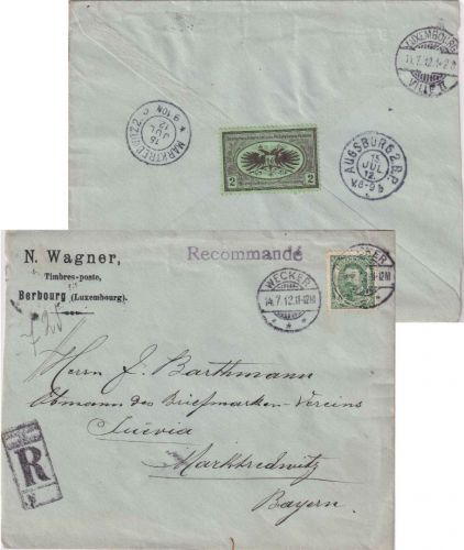 Luxemburg - 37 1/2 C. Wilhelm Einschreibebrief Wecker - Marktredwitz 1912