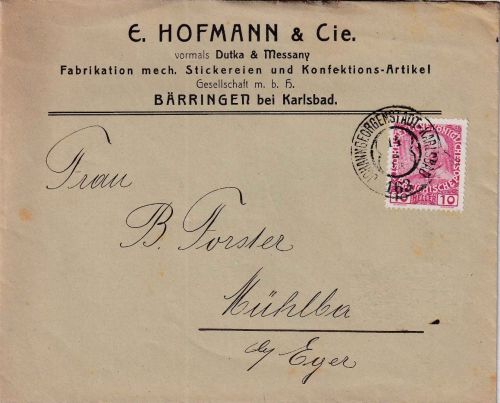 Österreich - Johanngeorgenstadt Karlsbad 163 Bahnpost-K2 Brief Bärringen 1911