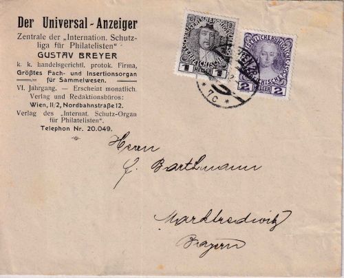 Österreich - 2+1 H. Reg. Jubiläum Drucksachenbrief Wien - Marktredwitz 1912
