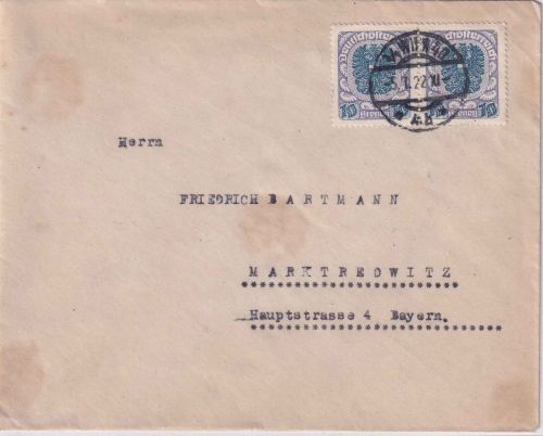 Österreich - 2x10 K. Freimarken Brief Wien - Marktredwitz 5.1.22