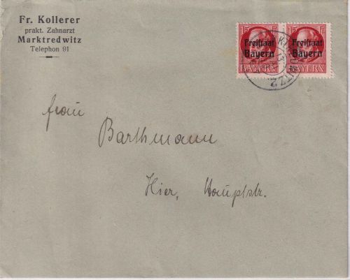 Bayern - 2x15 Pfg. Ludwig/Freistaat Ortsbrief Marktredwitz 13. MAI 20