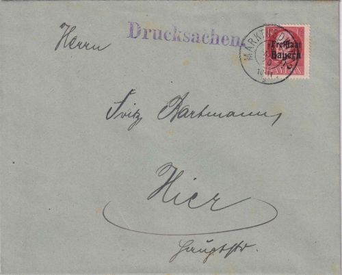 Bayern - 10 Pfg. Ludwig/Freistaat Ortsdrucksachenbrief Marktredwitz 10. MAI 20