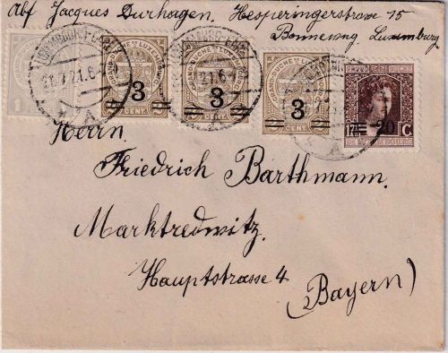 Luxemburg - 20/17 1/2 C. u.a. Brief Luxemburg-Gare - Marktredwitz 1921