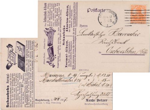 DR - 7 1/2 Pfg. Germania Werbekarte (Schaubek) Leipzig - Oschersleben 1917