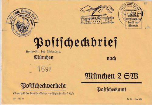 DR - Landshut 1936 Frei d. Ablösung Postscheckbrief n. München