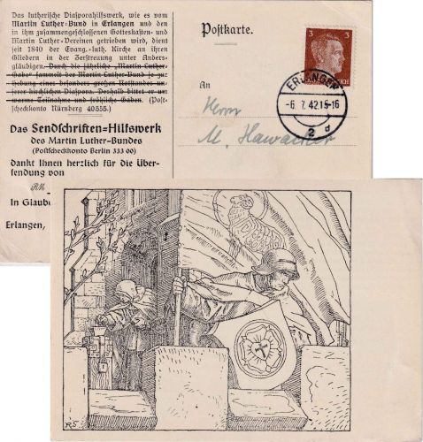 DR - Erlangen 1942 Spendenwerbekarte Martin Luther Bund n. Goslar