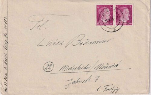 DR - 2x6 Pfg. AH Brief (Abs. FpNr.17113/20. Estnische SS-Division) Riesa 11.2.45