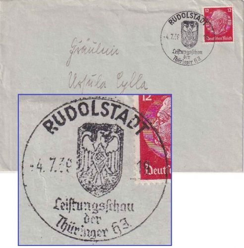 DR - Rudolstadt 1939 Leistungsschau Thür. HJ Handwerbestpl. Brief n. Gera