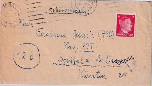 DR - Wien 18.12.44 Brief/Interniertenpost n. Spittal a/D. Ilag XVIII Lagerzensur