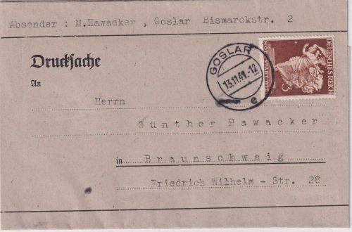 DR - 3 Pfg. Wiener Messe Drucksachenstreifband Goslar - Braunschweig 1941
