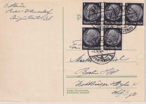 DR - 5x1 Pfg. Hindenburg Ortskarte Berlin-Friedenau 1935