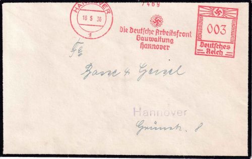 DR - Hannover 1936 3 Pfg. AFS "Dt. Arbeitsfront Gauverwaltung" Ortstrauerbrief