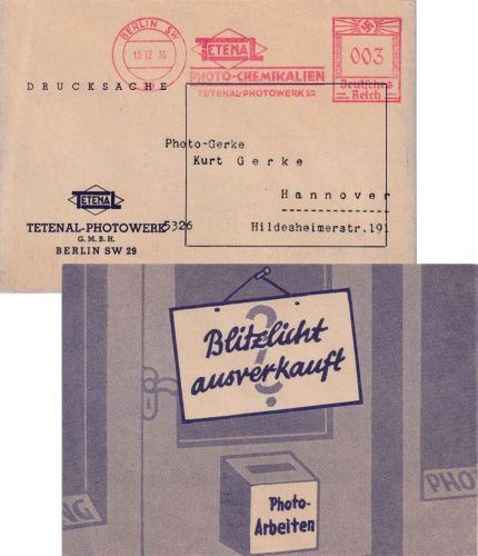 DR - Berlin SW29 1936 3 Pfg. AFS "Tetenal Photowerk" Drucksachenkarte