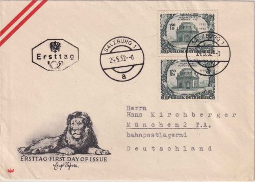 Österreich - 2x1,50 S. Tiergarten Schönbrunn Schmuck-FDC Salzburg 24.5.52