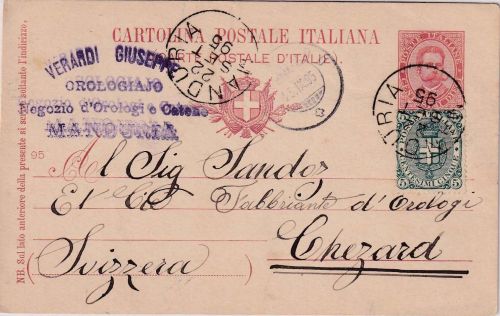 Italien - 10 C. Ganzsache+Zusatz i.d. SCHWEIZ Manduria - Chezard 1895