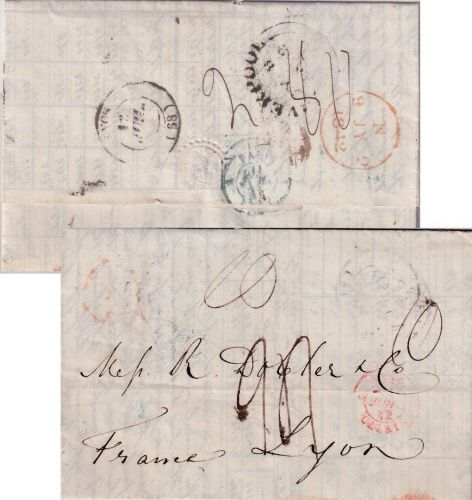 England - Liverpool 1842 Portobrief n. FRANKREICH (Lyon) - mit Inhalt