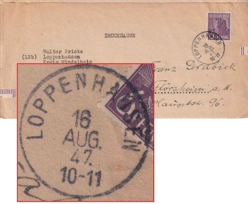 All.Bes. - Loppenhausen 16. AUG 46 alter bayer. K1 Faltdrucksache n. Flörsheim