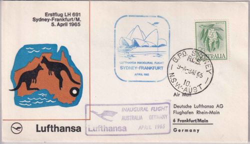Australien - Lufthansa Erstflug Sydney FFM 1965 Schmuckkuvert