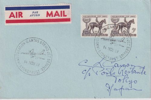 Australien - Quantas Firstflight Boeing Sydney Tokio 1961 Luftpostkarte