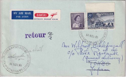 Australien - Quantas Firstflight Boeing Sydney Tokio 1961 Luftpostkarte