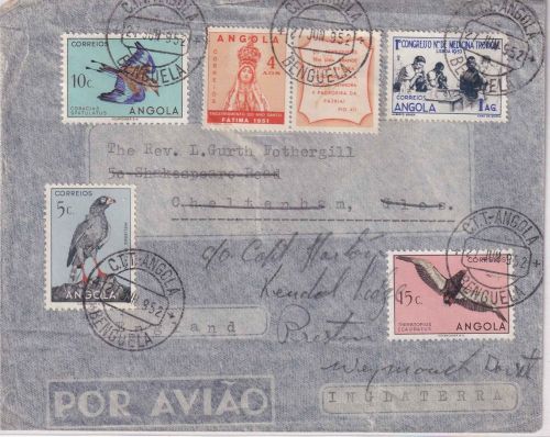 Angola - 4 A. Heiliges Jahr u.a. Luftpostbrief n. ENGLAND Benguela 1952