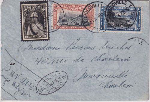 Belgisch Kongo - 2 Fr. Flugpostmarke u.a. Luftpostbrief Leopoldville 1935