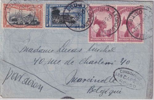 Belgisch Kongo - 2 Fr. Flugpostmarke u.a. Luftpostbrief Leopoldville 1935
