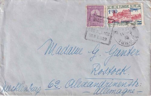 Tunesien - 1,50/1,80 Fr. Flugpost/Überdruck u.a. Luftpostbrief Bizerte 1938