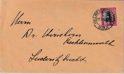 Südwestafrika - 1 P. Segler/Überdruck Brief Helmeringhausen - Lüderitzbucht 1927