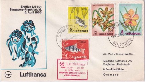 Singapur - Lufthansa Firstflight Singapore/FFM Luftrpostbrief 1965