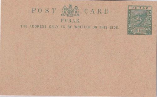 Malaysia/Perak - 1 C. Tiger Ganzsachenkarte ungebraucht um 1900