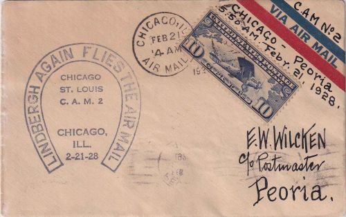 USA - Lindberg Flight CAM 2 Chicago Peoria Luftpostbrief 1928