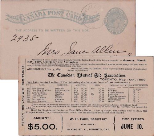 Kanada - 1 C. Ganzsachenkarte (priv. Zudruck) Toronto - Bowmanville 1889