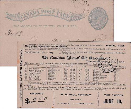 Kanada - 1 C. Ganzsachenkarte (priv. Zudruck) Toronto - Woodstock 1889