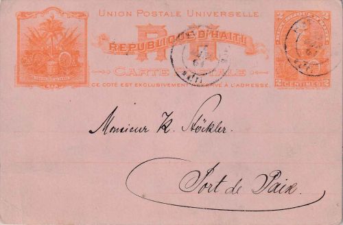 Haiti - 2 C. Ganzsachenkarte Ortskarte Port au Prince 1901