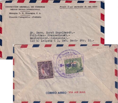 Nicaragua - 50+25 C. Freimarken/Official Luftpostbrief Managua - Leipzig 1951